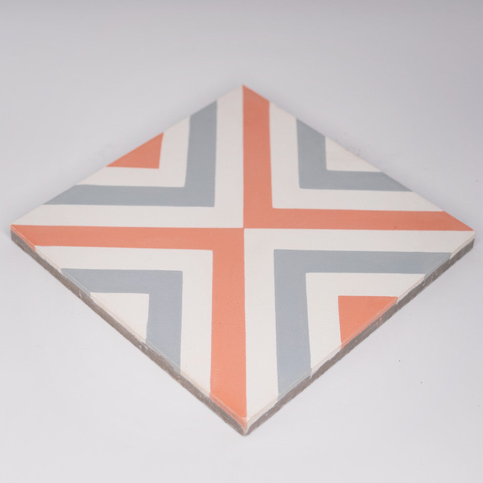 8"x8" Mazagan Handmade Cement Tile, Orange/Grey, Set of 12