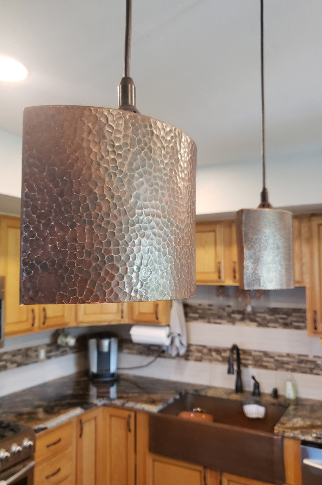 Hand Hammered Copper 8" Oval Cylinder Pendant Light