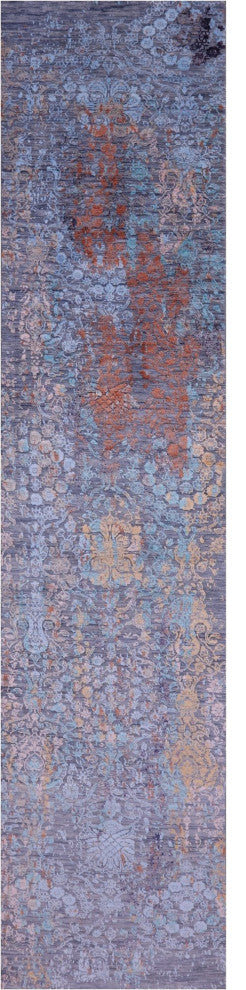 Runner Hand-Knotted Modern Wool and Silk Rug 2' 6" X 12' 0" Q11828