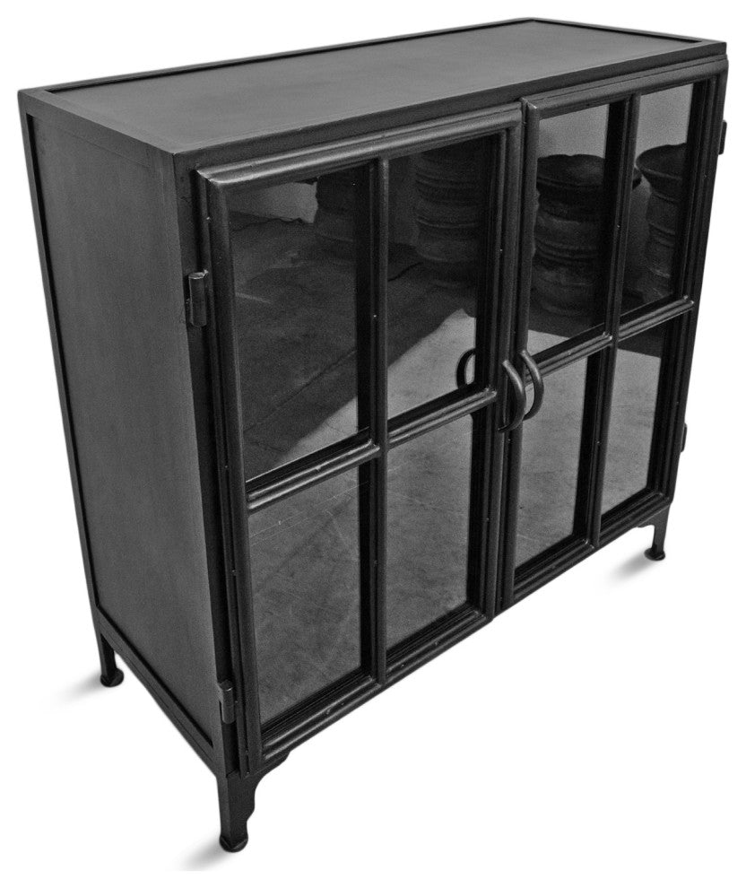 Black Iron and Glass Bar Cabinet