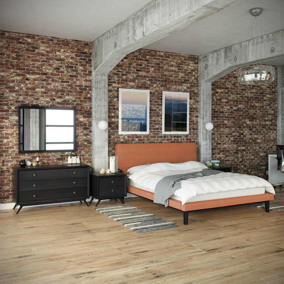 Bethany 5 Piece Queen Bedroom Set, Black Orange