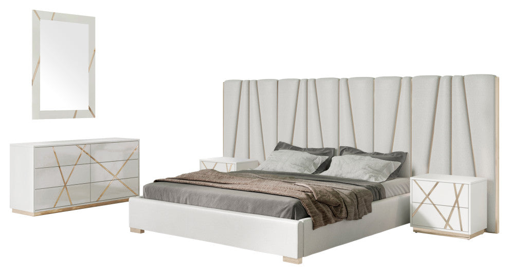 Modrest Nixa Modern White + Gold Bedroom Set, California King