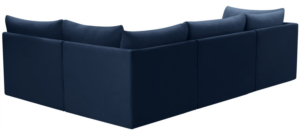 Jacob Velvet Upholstered 4-Piece L-Shaped Modular Sectional, Navy