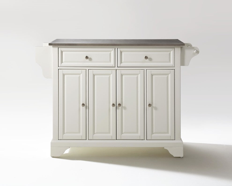 LaFayette Stainless Steel Top Kitchen Island, White Finish