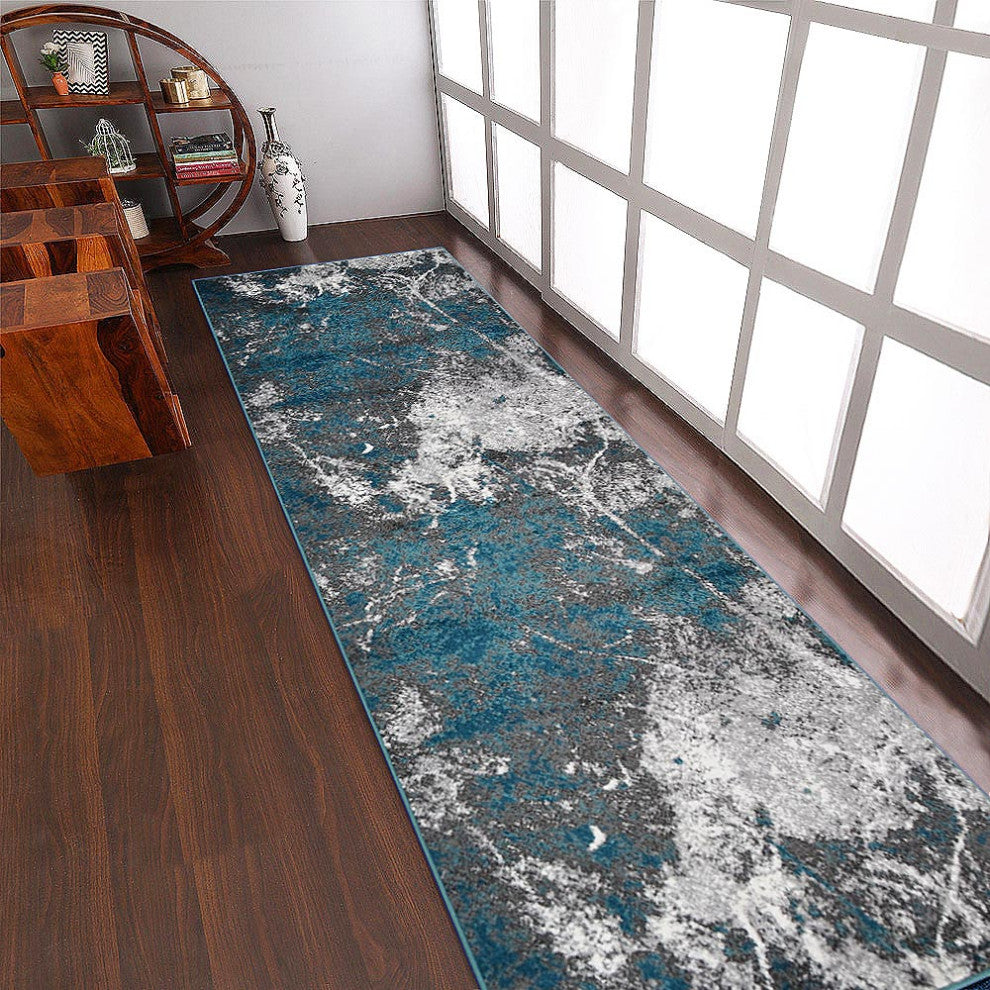 MACHINE MADE HEATSET POLYPROPYLENE AREA RUGS -Silver Ivory Color,Abstract Design, [Runner] 3'2''x10'