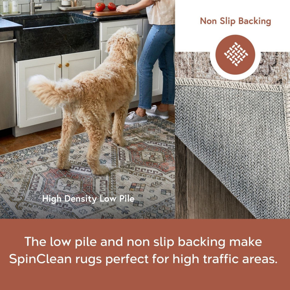 Nuloom Deadra Vintage Floral Machine Washable Area Rug, Beige 4'x6'