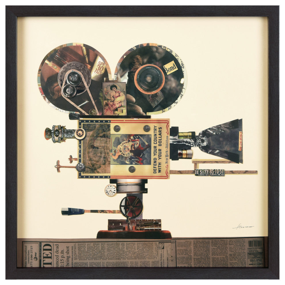 Antique Film Projector Dimensional Framed Collage Wall Art Under Glass