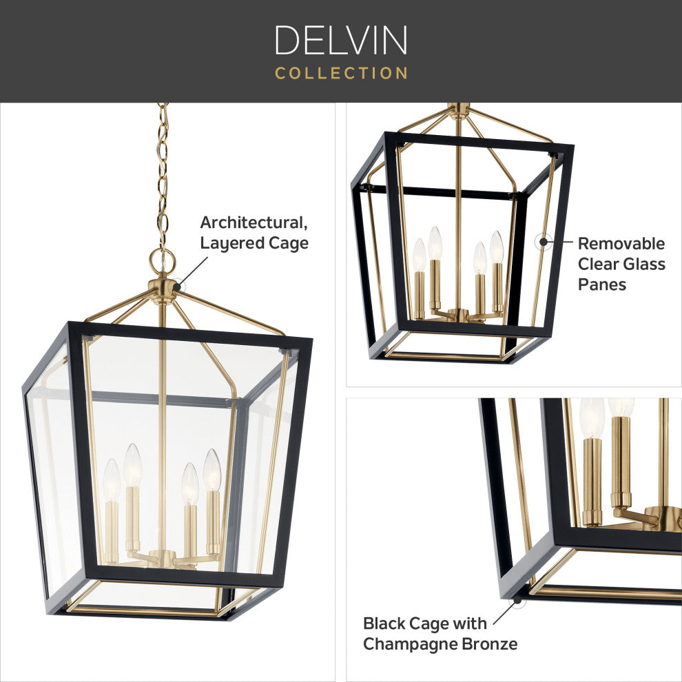 Delvin 44" 6 Light Chandelier With Clear Glass, Champagne Bronze and White