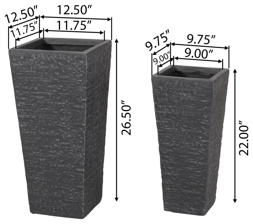 Tengren Outdoor Medium and Small Cast Stone Planters, Set of 2