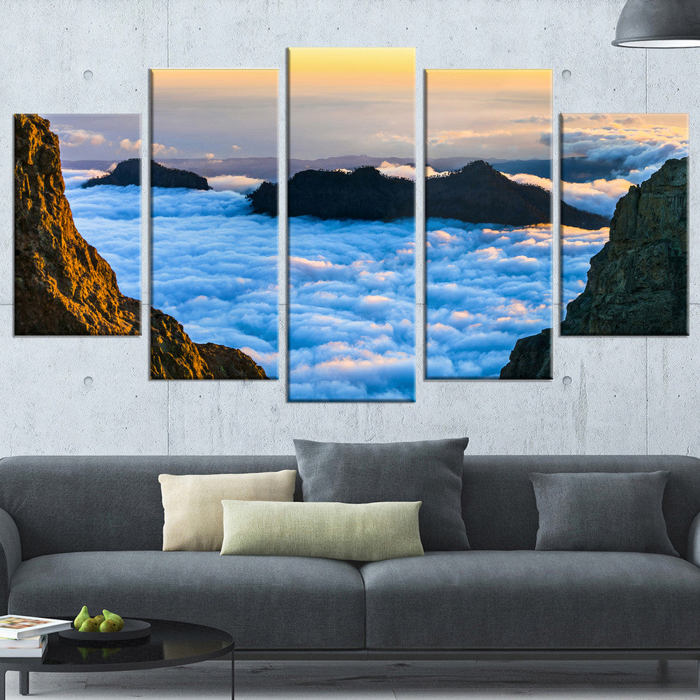 "Gran Canaria Sunset Over Clouds" Seashore Wall Art, 5 Panels, 60"x32"
