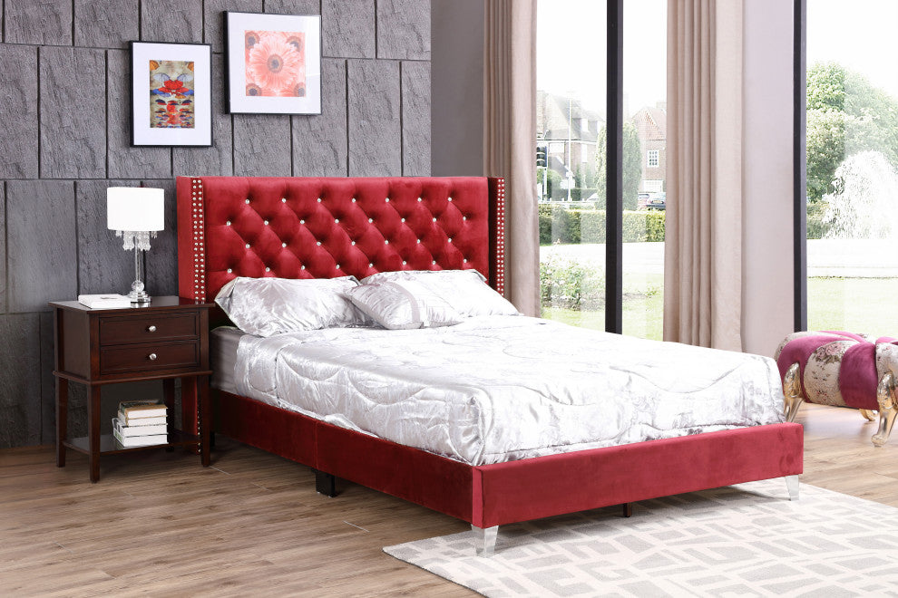 Chester Upholstered Velvet Bed, Cherry, Full