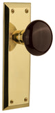 New York Plate Passage Brown Porcelain Knob, Unlacquered Brass