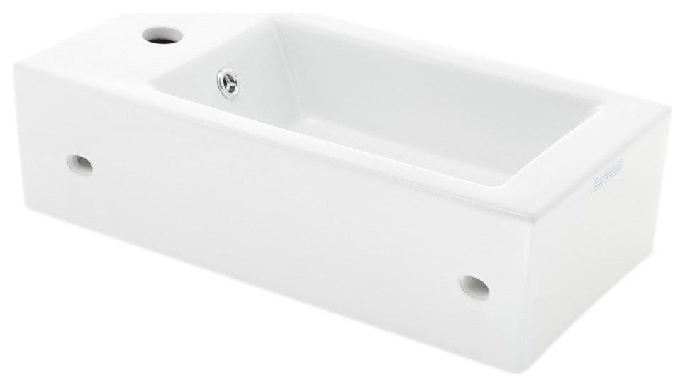 Small Wall Mount Bathroom Sink Rectangle with Overflow Right Side Hole