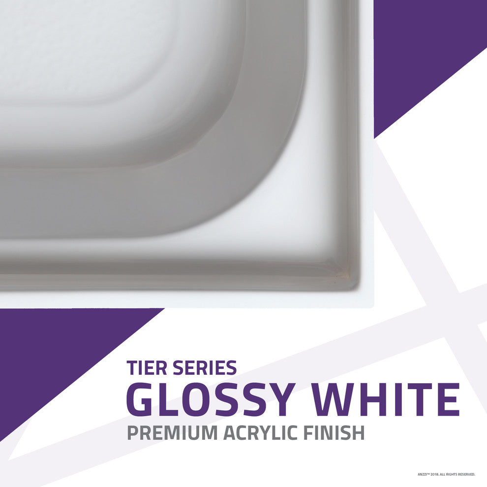 ANZZI Tier 32"x60" Center Drain Single Threshold Shower Base, White, 32"x60", Right Drain