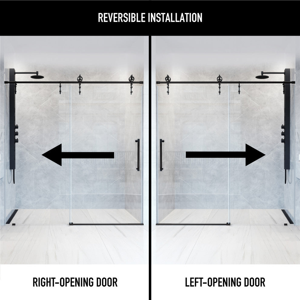 VIGO Hamilton Frameless Sliding, Matte Black, Shower Door, 56" to 60" W X 78" H, Clear Glass