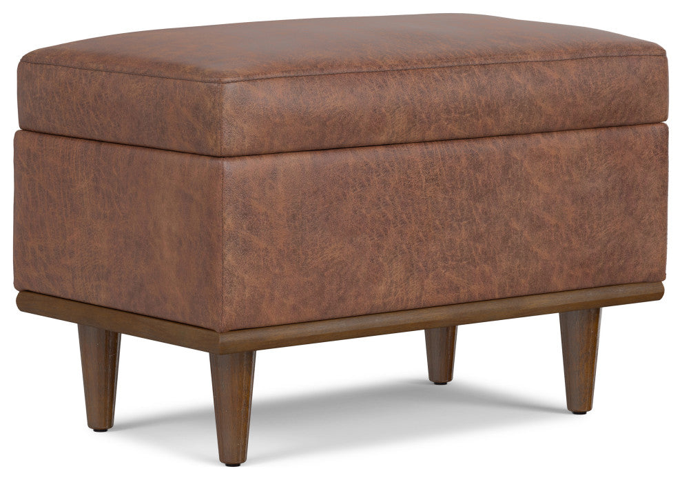 Shiloh Small Storage Ottoman, Distressed Saddle Brown Vegan Faux Leather