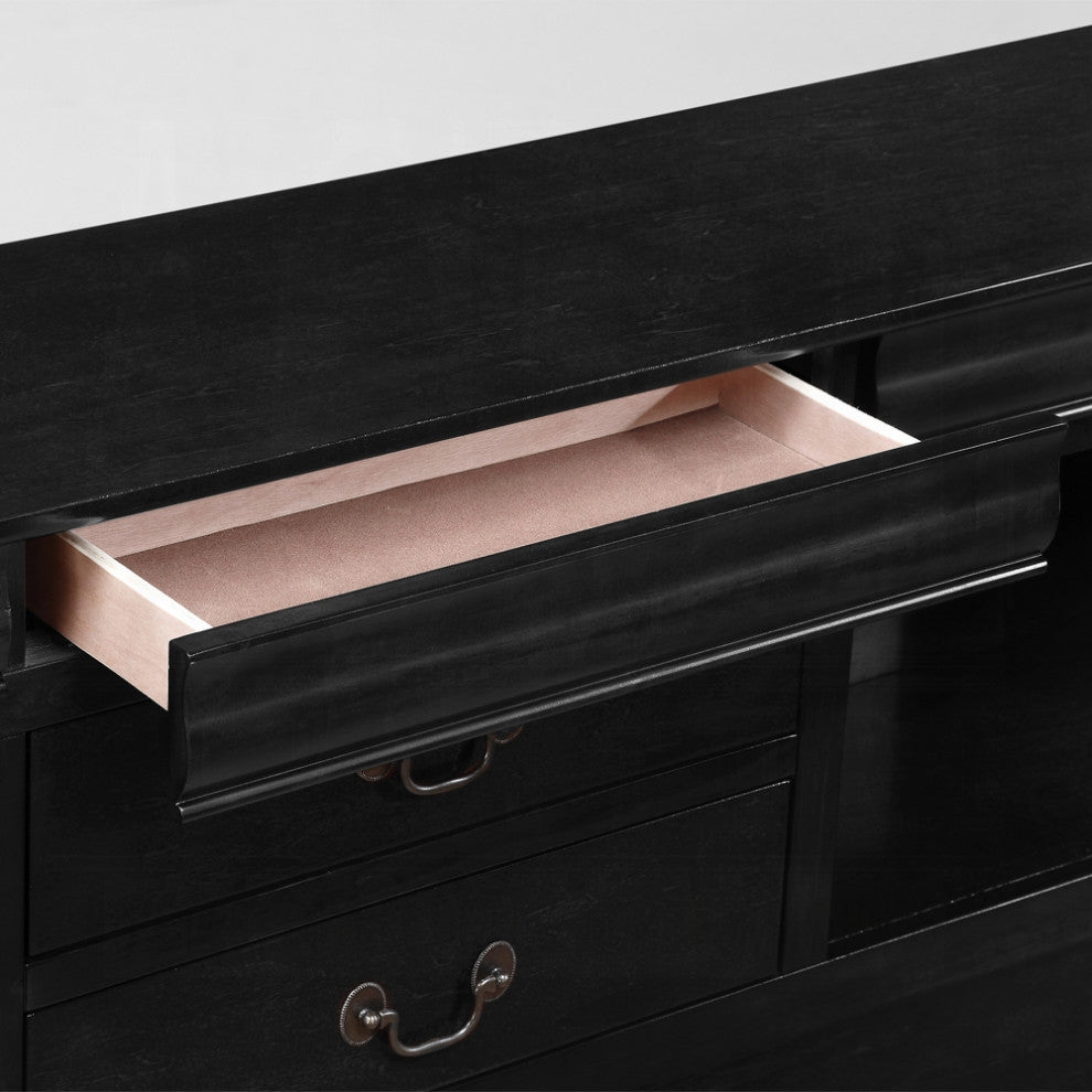 Louis Philippe III Bed With Storage and Hidden Drawer, Black, Eastern King