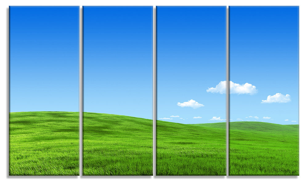 Calm Green Meadow, Landscape Canvas Art Print, 48"x28", 4 Panels