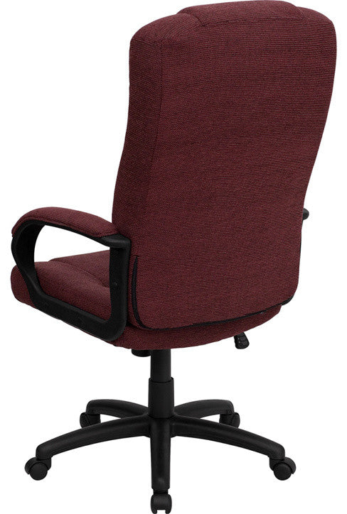 High Back Burgundy Fabric Executive Swivel Chair With Arms
