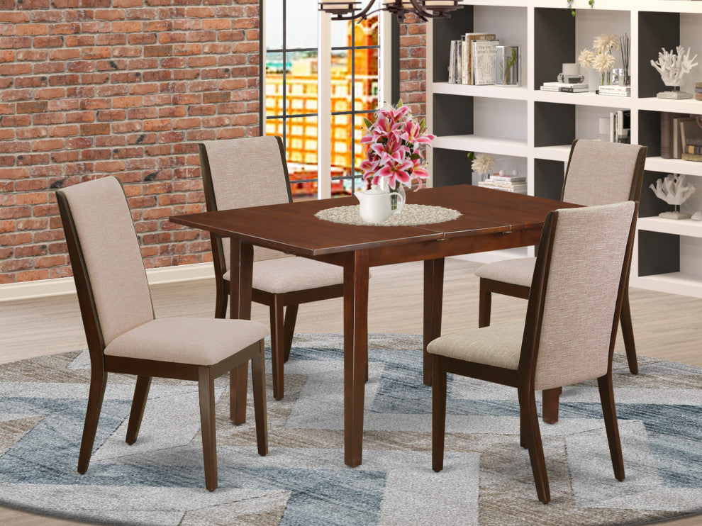 5Pc Kitchen Set - 4 Chairs, Butterfly Leaf Table Solid Wood Frame, Mahogany