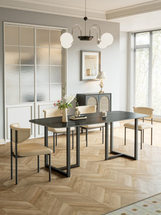 Black Tabletop With Gold Texture Dining Table for Kitchen Dining Room, 55.11"