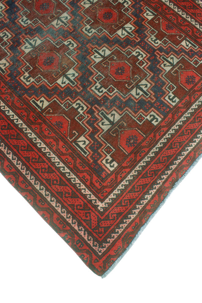 Vintage Distressed Andre Navy/Burgundy Runner, 4'2x7'9