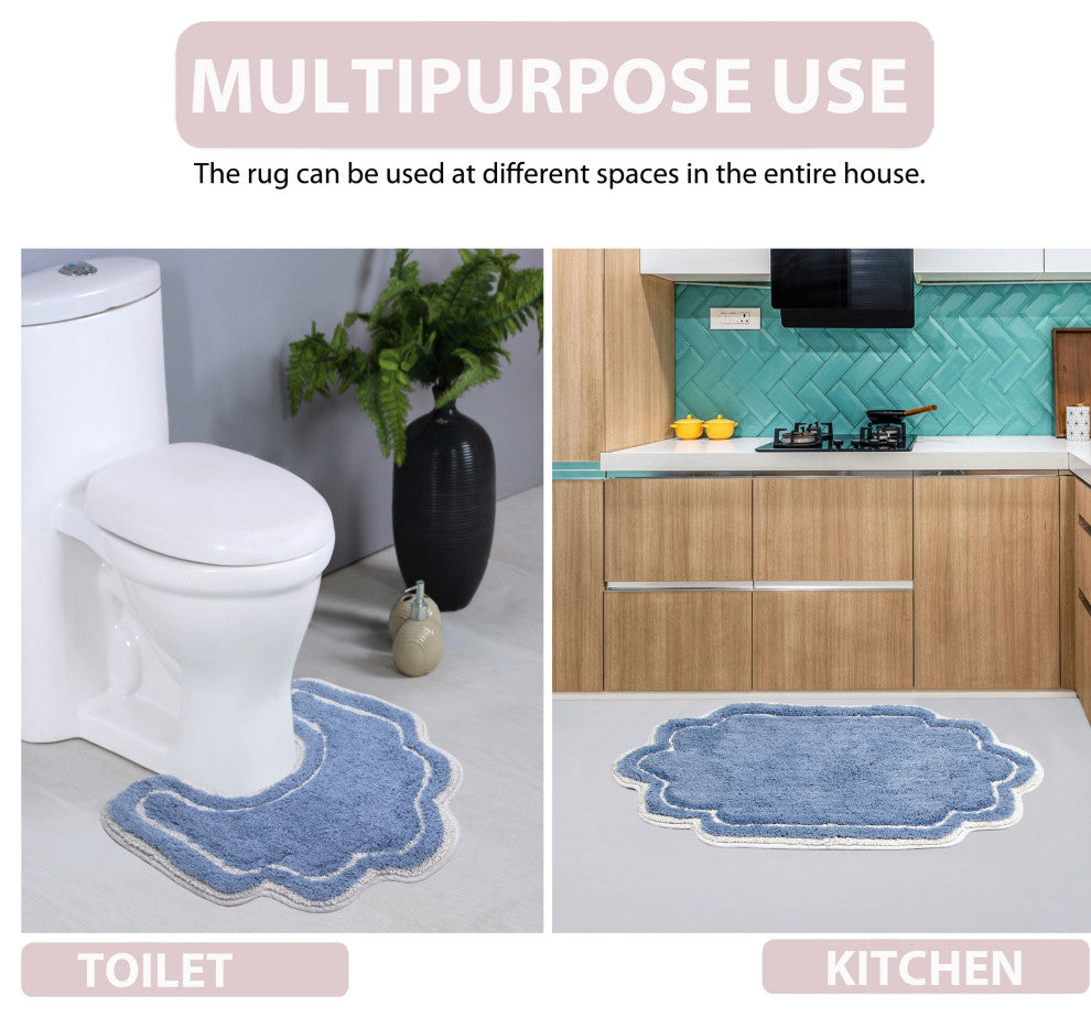 Allure Collection 100% Cotton Tufted Non-Slip Bathroom Rug, 21"x54" Runner, Blue