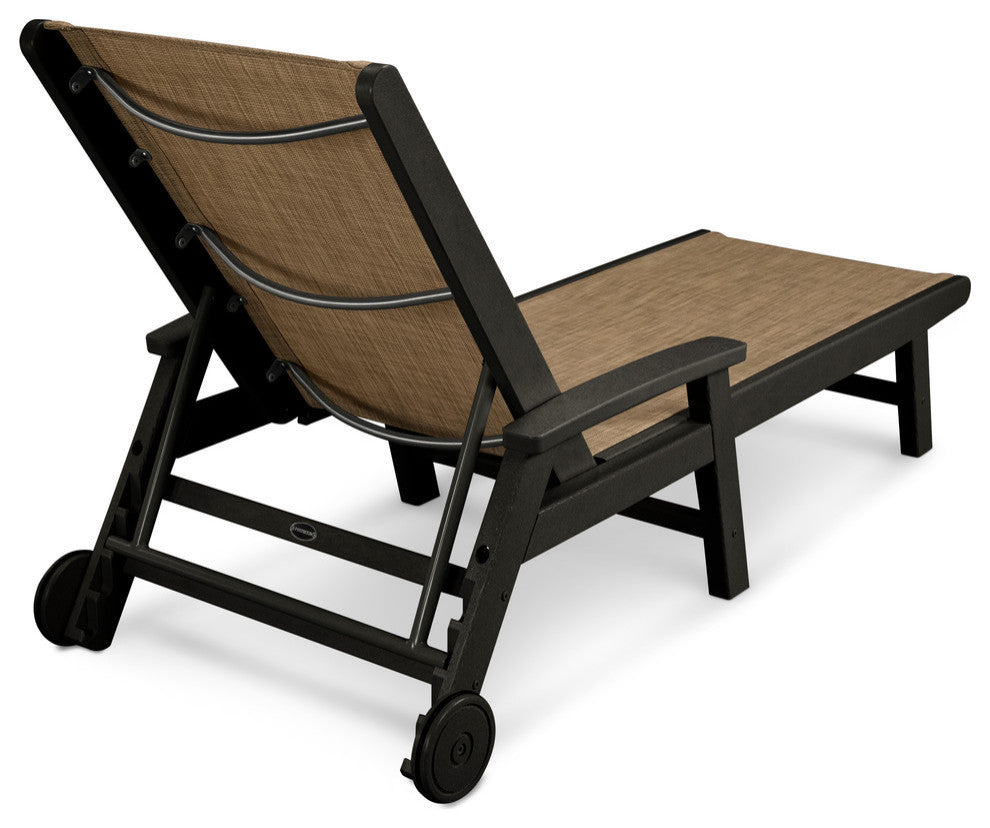 Coastal Chaise With Wheels, Black / Burlap Sling