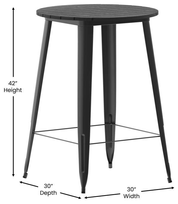 Declan Commercial Indoor/Outdoor Round Bar Top Table, 30", Black