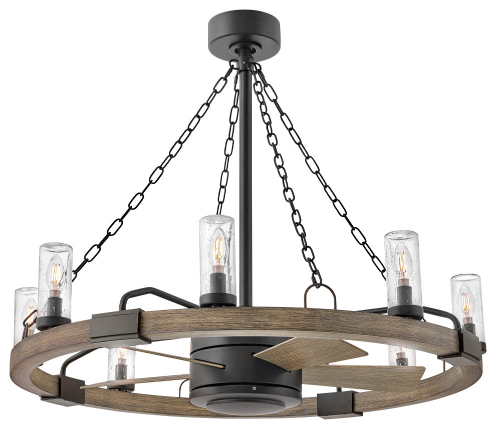Hinkley Sawyer 36" LED Indoor/Outdoor Fandelier, Matte Black + Driftwood