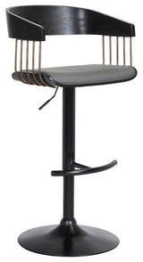 Larisa Upholstered Wood Adjustable Bar Stool with Black Metal Base
