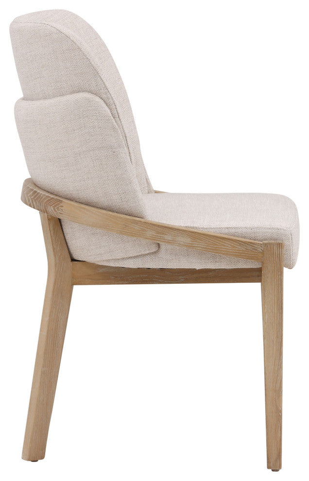 Jhene Elm Wood Upholstered Dining Chair, Off-white