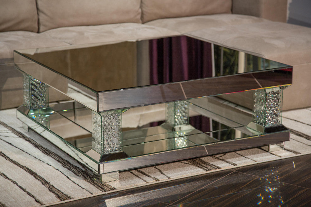 Montreal Square Cocktail Table With Crystal Accents