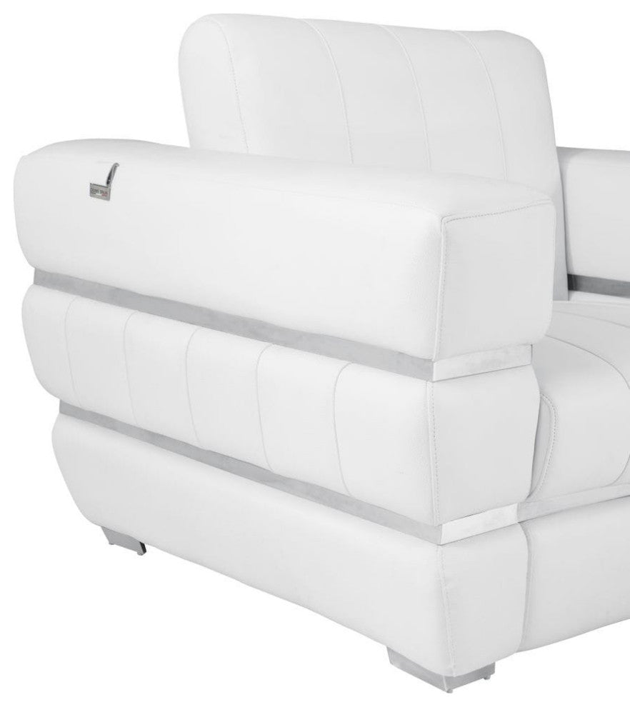 Winter White Stripe Top Grade Italian Leather Chair