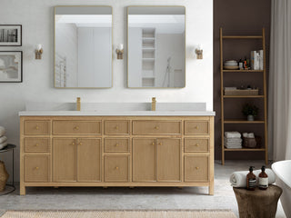 Sonoma 84 Double Sink Bath Vanity in Light Natural Teak with 2" Carrara Quartz
