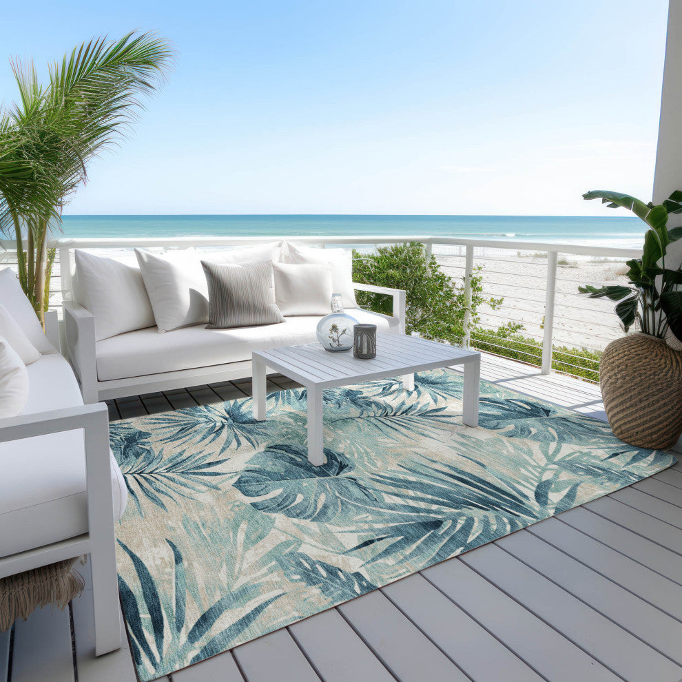 Machine Washable Indoor/Outdoor Chantille ACN1886 Teal 3' x 5' Rug