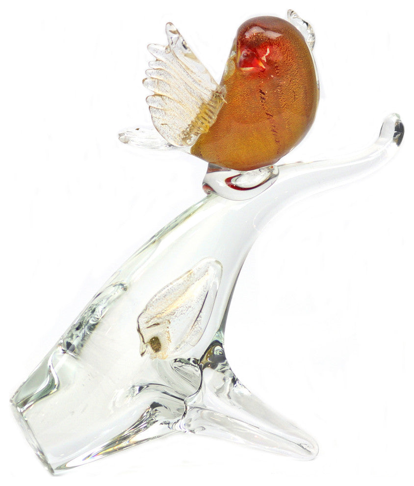 Murano Glass Bird on Branch, Red, Gold
