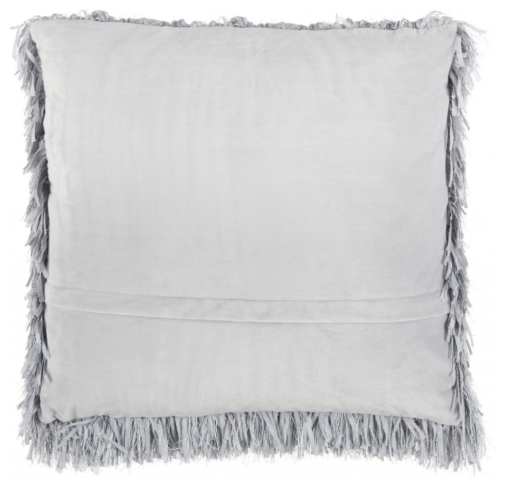 Square Gray Shag Throw Pillow