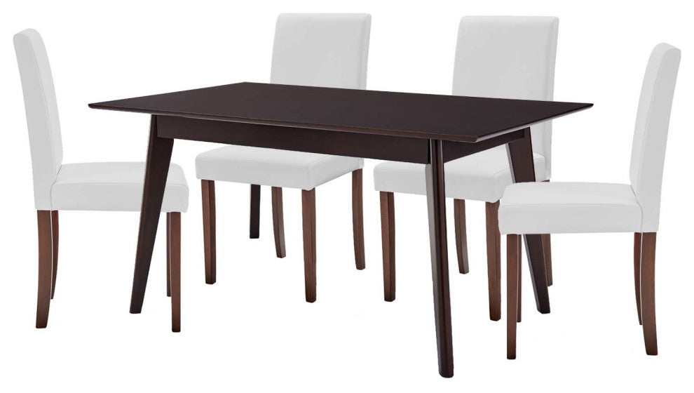 Side Dining Chair and Table Set, Faux Leather, Drak Brown White, Modern, Bistro