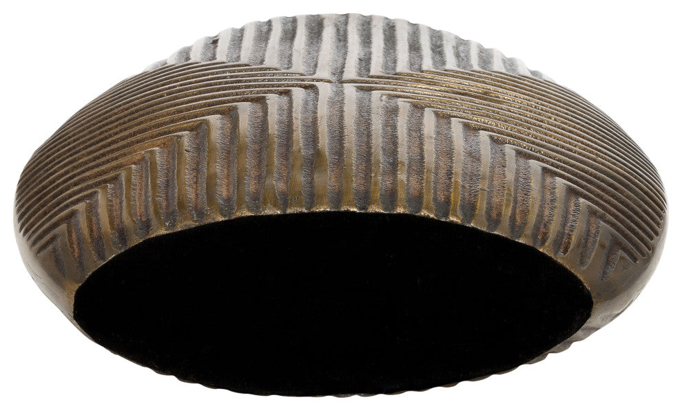 Metal, 12"H Ribbed Vase, Brass Antique