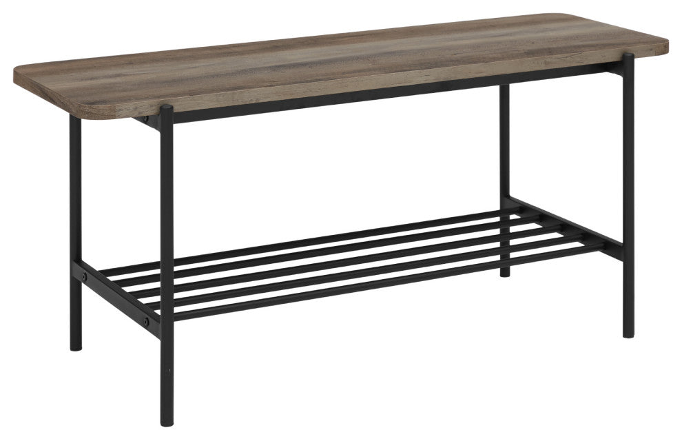 Athena 40" Wood Bench with Metal Shelf - Grey Wash