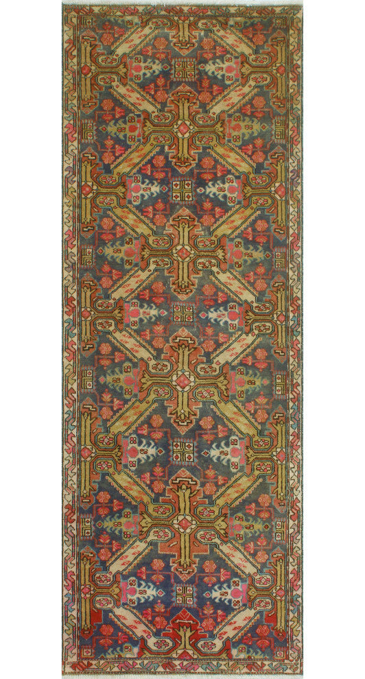 Fine Vintage Distressed Marlee Blue/Gold Runner, 3'1x9'1