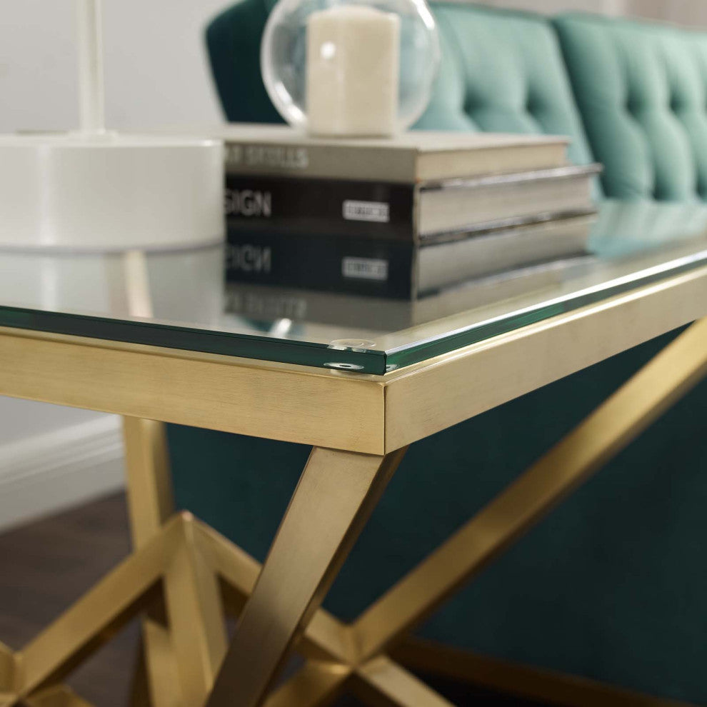 Point 25.5" Brushed Gold Metal Stainless Steel Side Table Gold
