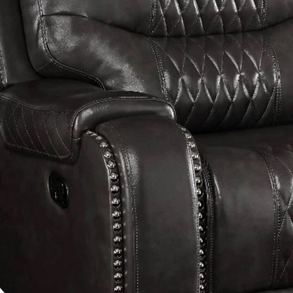 Benzara BM250591 Leatherette Power Recliner With Diamond Stitching, Black