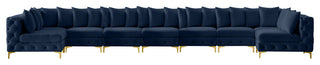 Tremblay Velvet Upholstered 9-Piece Modular U-Shaped Sectional, Navy