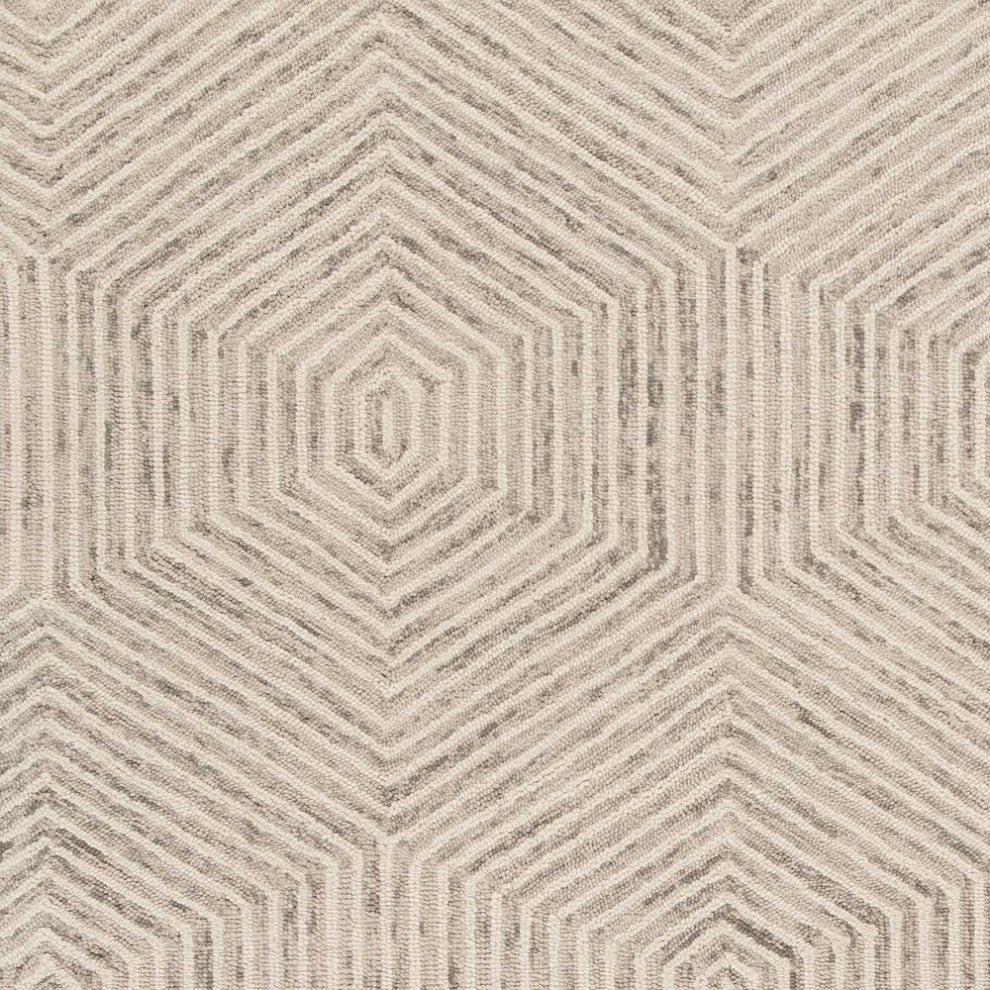 3' X 5' Ivory Geometric Hexagon Wool Area Rug