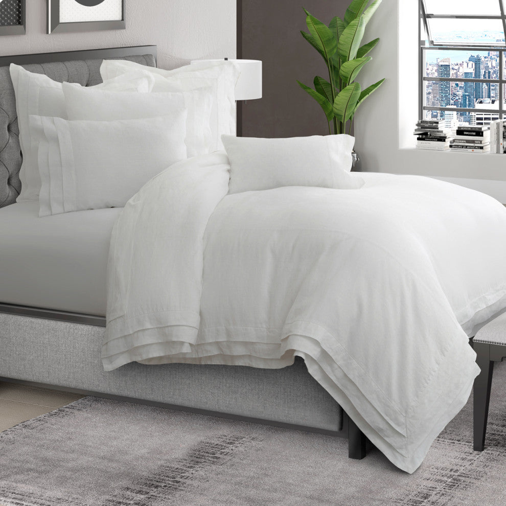 Addison 6-Piece Queen Linen Duvet Set - White