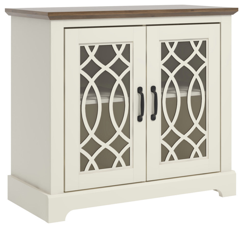 Raccon Black with Knotty Oak Accent Cabinet with 2 Doors, Ivory With Knotty Oak