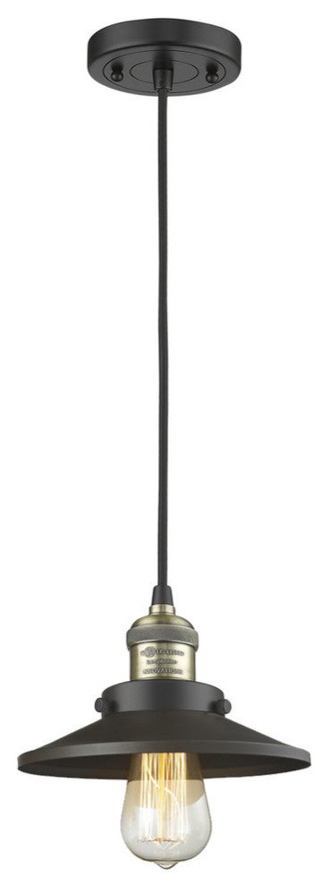 1-Light Railroad 8" Mini Pendant, Black Antique Brass