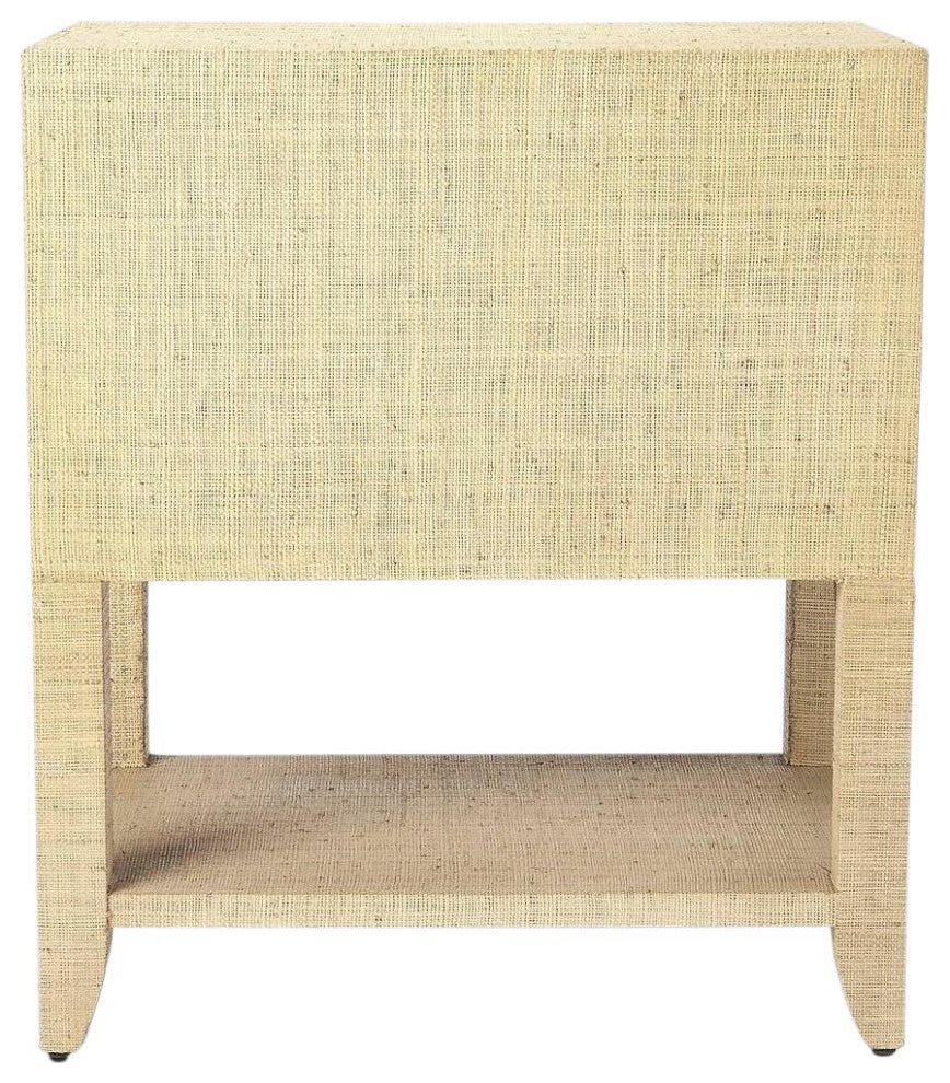 Cream Raffia End Table with Storage